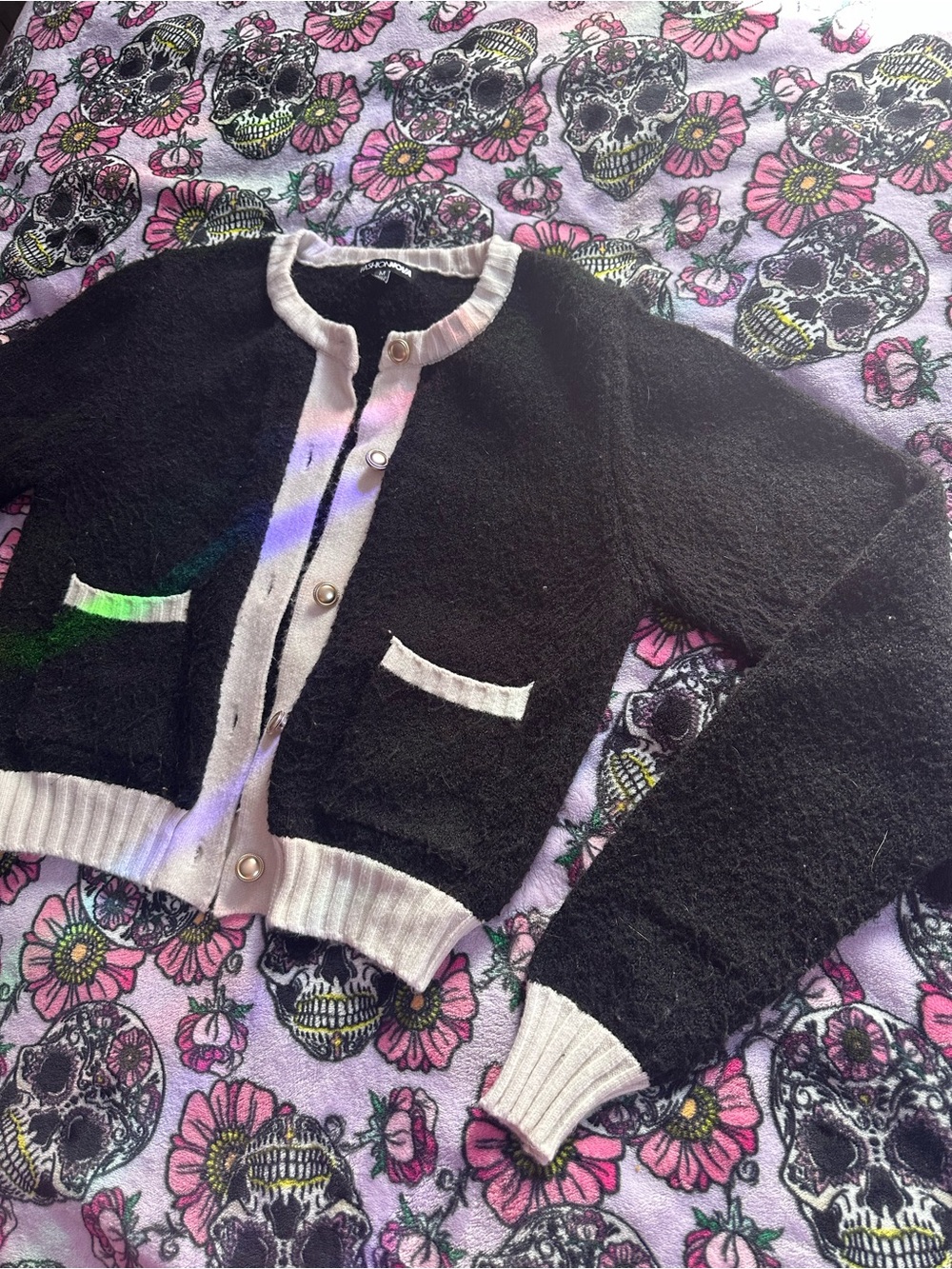 Fashion Nova Black & Cream Button Front Cardigan